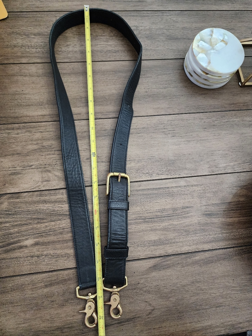 Black Genuine Leather Adjustable Strap with Gold Hardware 44" Length